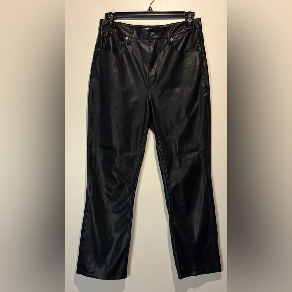 Zara  Faux Leather Straight Leg Raw Hem Pants Grunge Classic Timeless Size 4